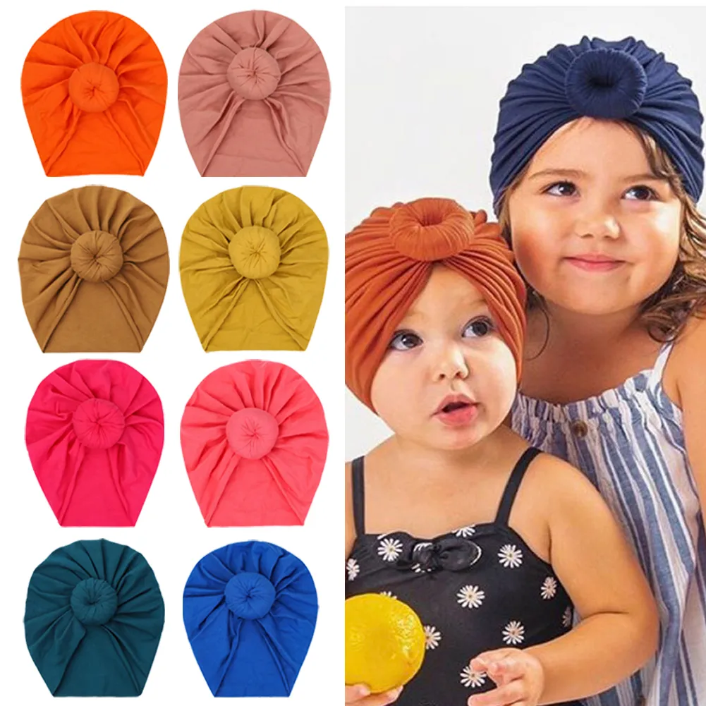 Solid Cotton Donuts Turban Hats Fabric Inside 18cm*17 cm Newborn Baby Boy Girls Beanies Cap Fashion Headwraps 0-4T Headwear