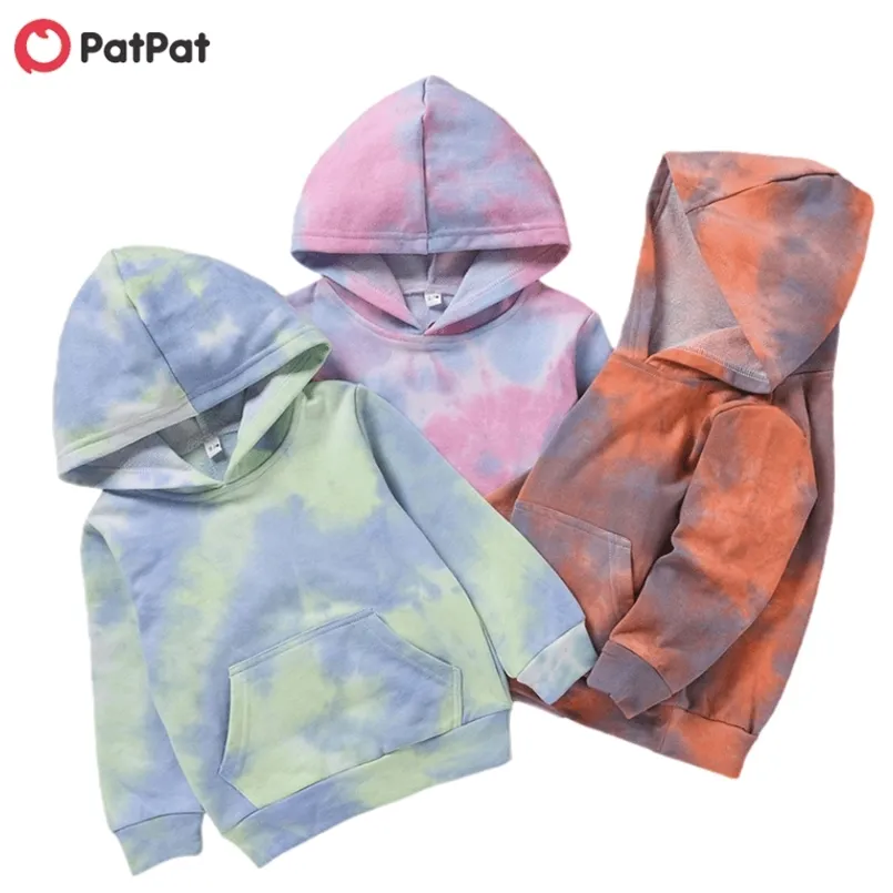 Primavera e Outono Bebê / Criança Tie-tintura Colorido Longa-manga Com Capuz Pullover 210528