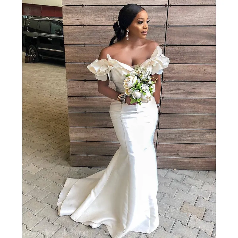 Off White Ruffle Shoulder Bridesmaid Dresses ... From Redwhitebliss, $71.45  | DHgate.Com
