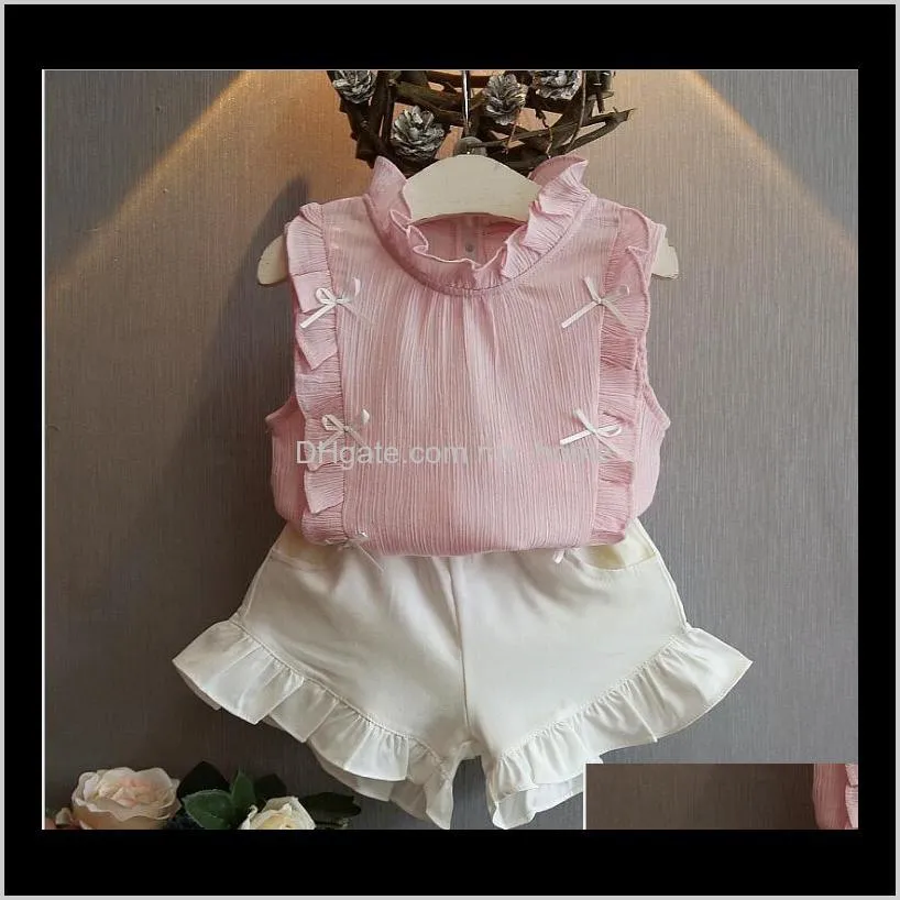 2-8 years kids clothes for girls the bow skirt and lace top summer suit korean style children`s clothing sets baby toddler set