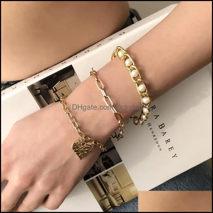 Link-Armbänder, Schmuck, Link-Kette, B1226, Perlenarmband-Set, metallische Textur, Liebe, minimalistisch, übertrieben, Punk, Handaccessoires, Drop-Lieferung