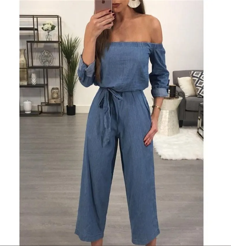 Summer Fashion Womens European American Style Strapless Denim Romper With Neck Hanging Bare Back Printed Broad XL From Perkyytrade 29.86 DHgate.Com