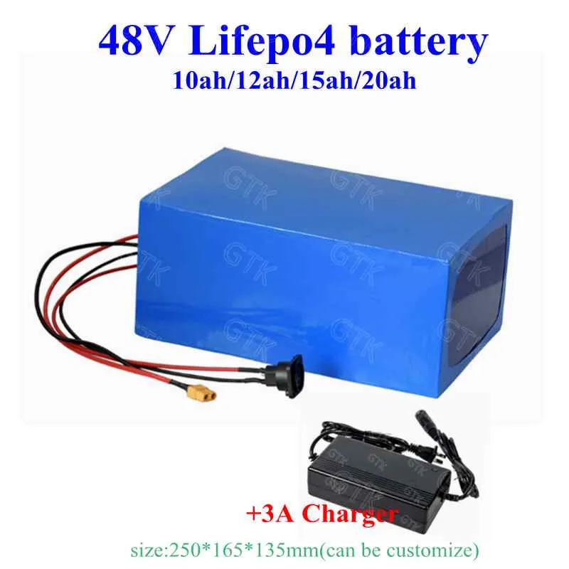 Rechargeable 48v 10ah 12ah 15ah 20ah lifepo4 batterie au lithium bms 16s pour 1000w ebike scooter vélo pliant motoneige + chargeur 3A