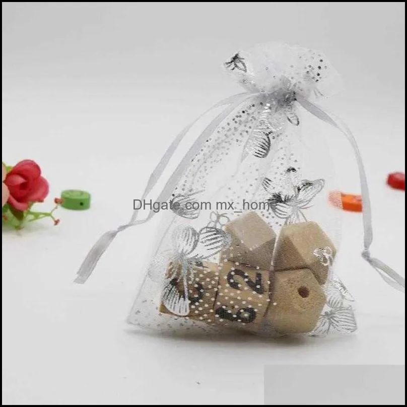 Gift Wrap 100Pcs 9X12cm Butterfly Organza Jewelry Pouch Candy Drawstring Wedding Favor Bags White G7J4 MN7B