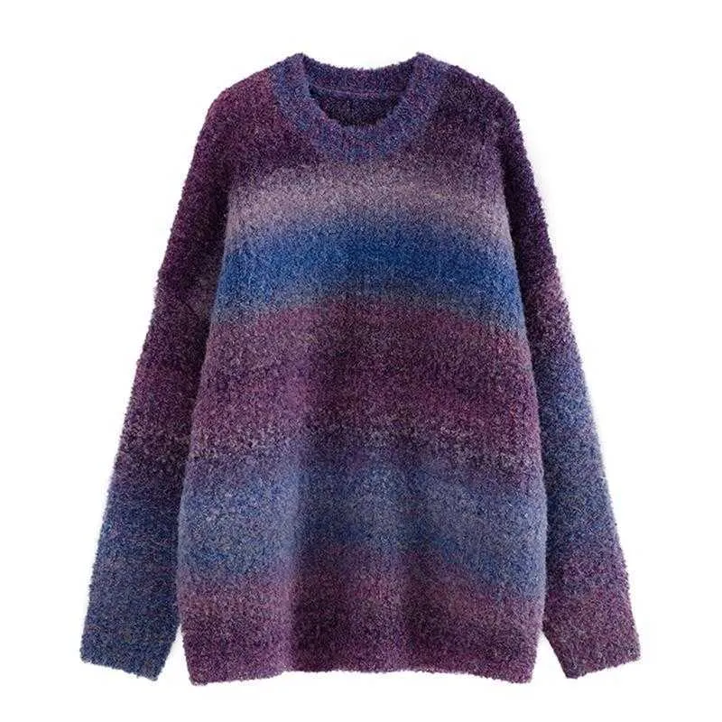 H.Sa kobiety zimowy sweter dzianiny topy żeński tęczowe pull skoczków kolorowy sweter pulowery ponadgabarytowe bluzy zimowe topy 210716