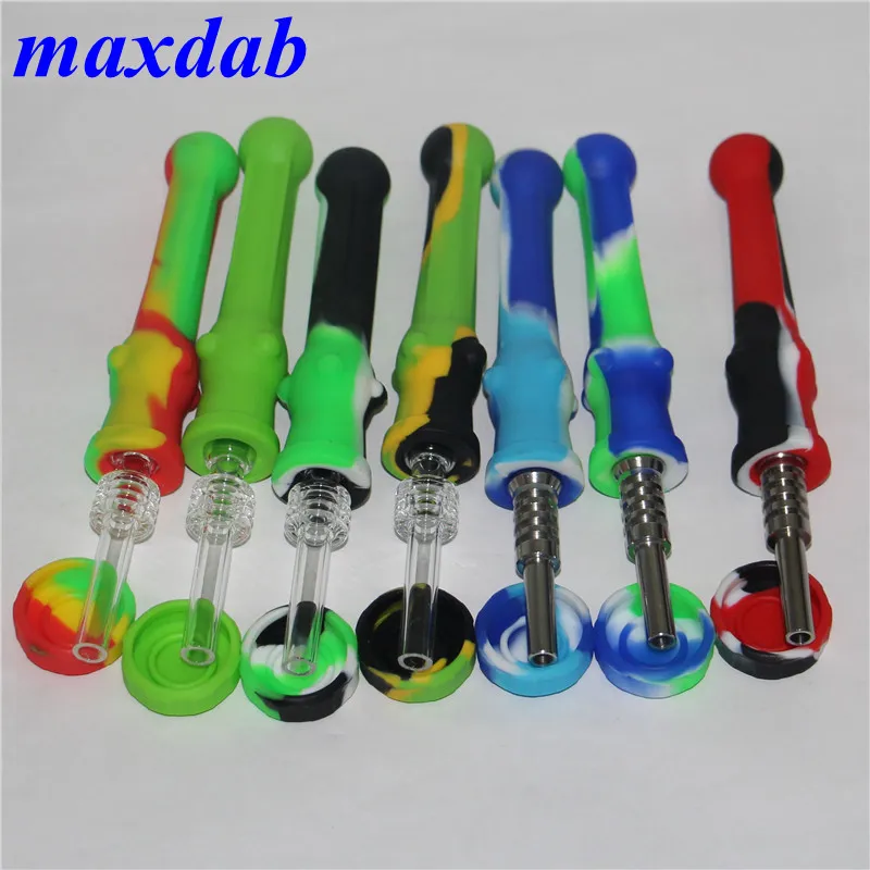 Smoking Silicone Pipe Nectar bong with 14mm titanium nail & Quartz Tip Glass Bowl Mini Silicone Dab Straw Oil Rig Hand Pipes