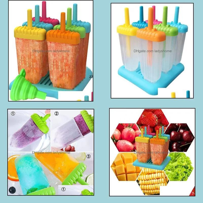 Reusable Popsicle Molds Tools Ice  Maker Set of 6 With Silicone Funnel HWF7522