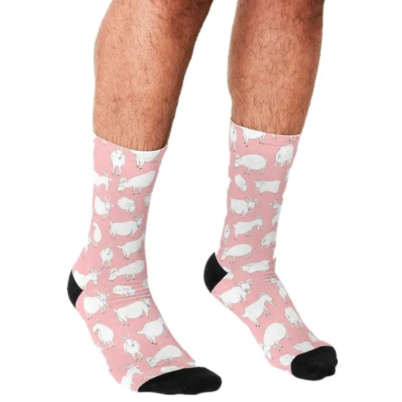 Забавные мужские носки козы, играющие розовый узор напечатанный хип-хоп Мужчины счастливые милые мальчики уличные стиль сумасшедший для