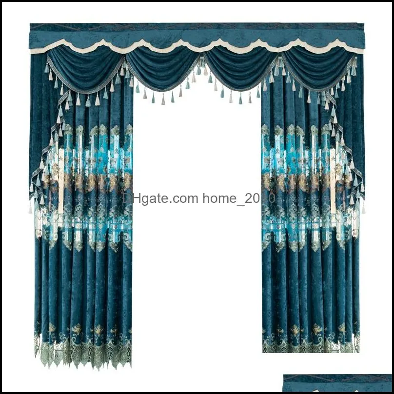 European Velvet Embroidery Chenille Bedroom Curtains for Living Room Modern Tulle Window Curtain Valance Decorate T200323