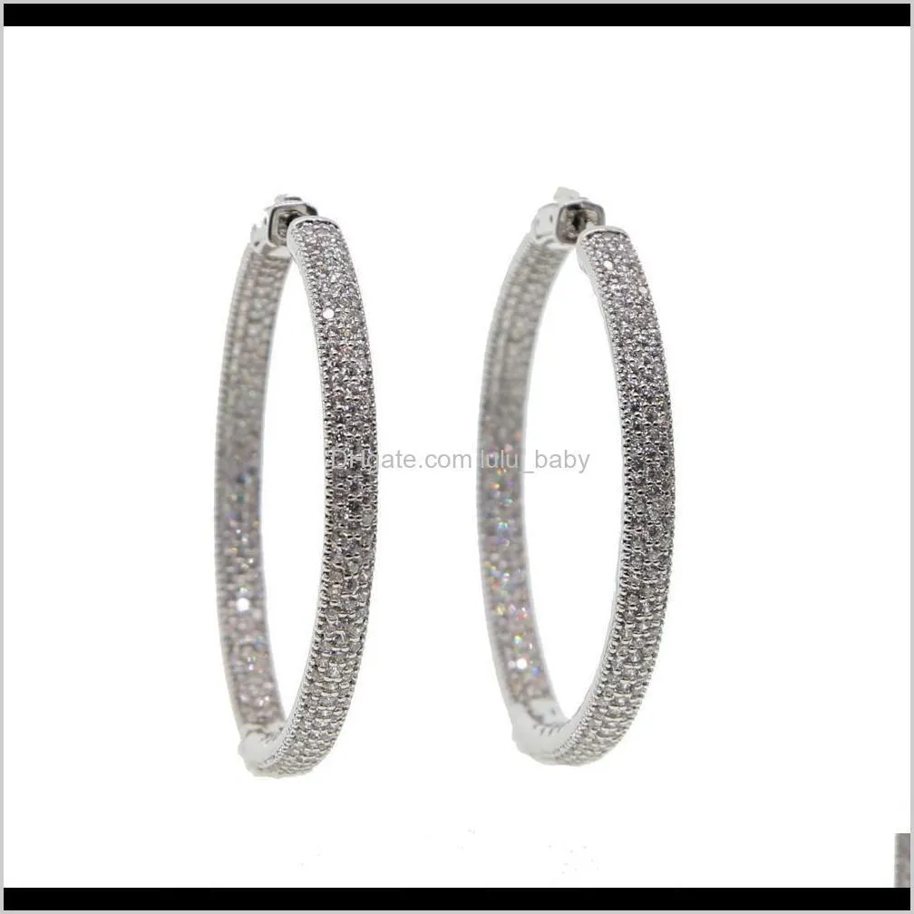 2018 new micro pave cz big hoop earring 25mm 50mm 2 sized fashion jewelry cubic zirconia shiny silver plated classic jewelry