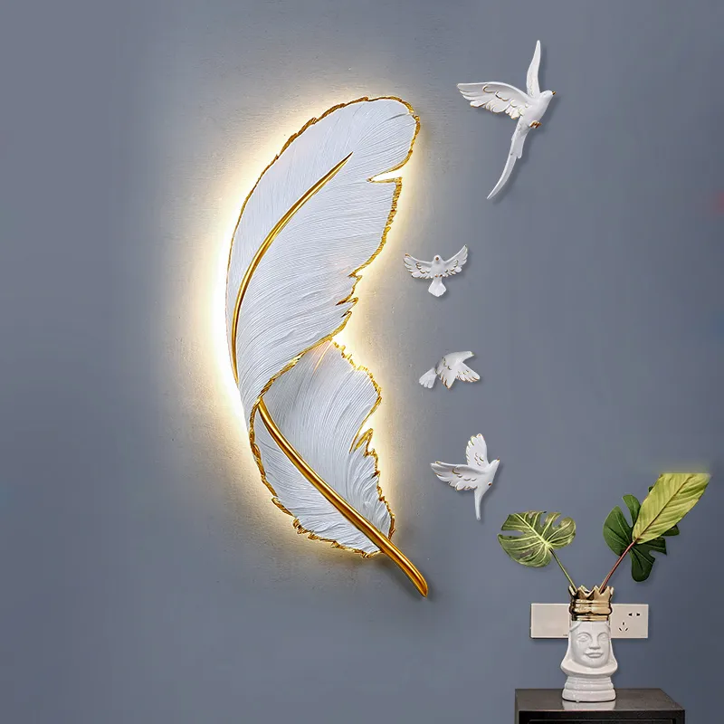 Nordic Modern Creative Feather Light Led Wall Lamp Bedroom Bedside