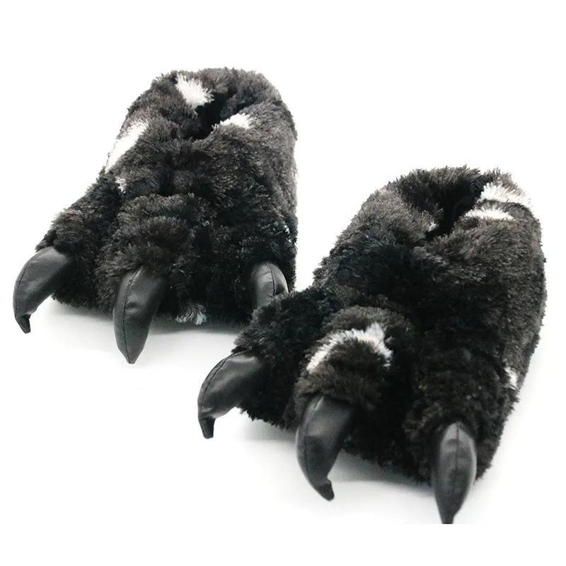 Home Warm Non-Slip Plush Tiger Claw Dinosaur Animal Claw Hand-Shaped Brush Cover Heel Men/ Women Couple Cotton Slippers Winter K722