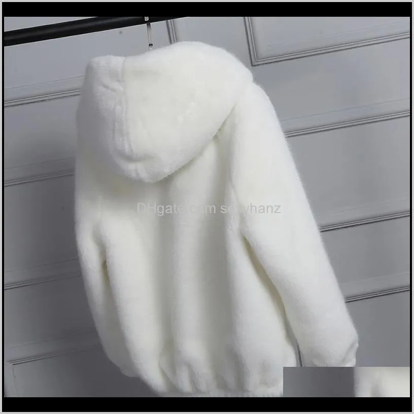 pure white pink black hooded faux fur coat women`s autumn winter thick warm soft fluffy zipper jacket casual loose outerwear1