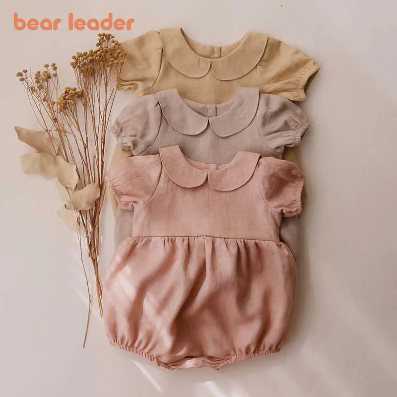 Ours leader né bébé barboteuses décontractées mignon coton infantile filles vêtements d'été enfant en bas âge mode couleur unie combinaisons 0-2 ans 210708