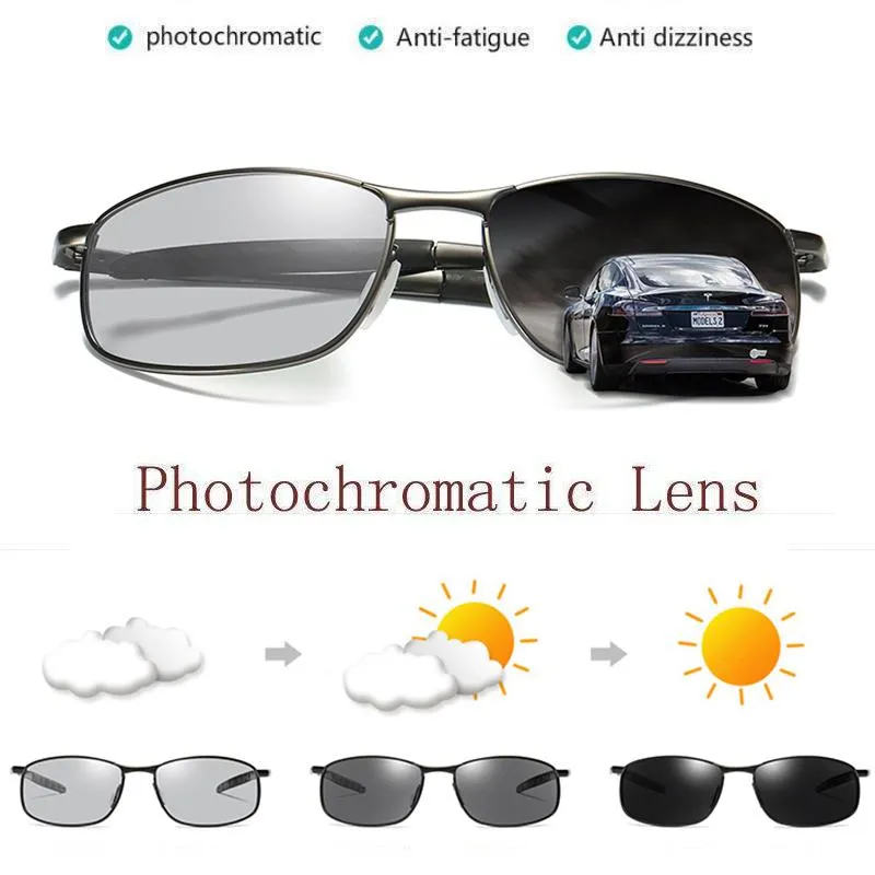 Sonnenbrille Herren Angeln Polarisiert Pochromatisch Outdoor Sport Fahren Schwarz Grau Silber Gold Rahmen Übergang Chameleon Linse