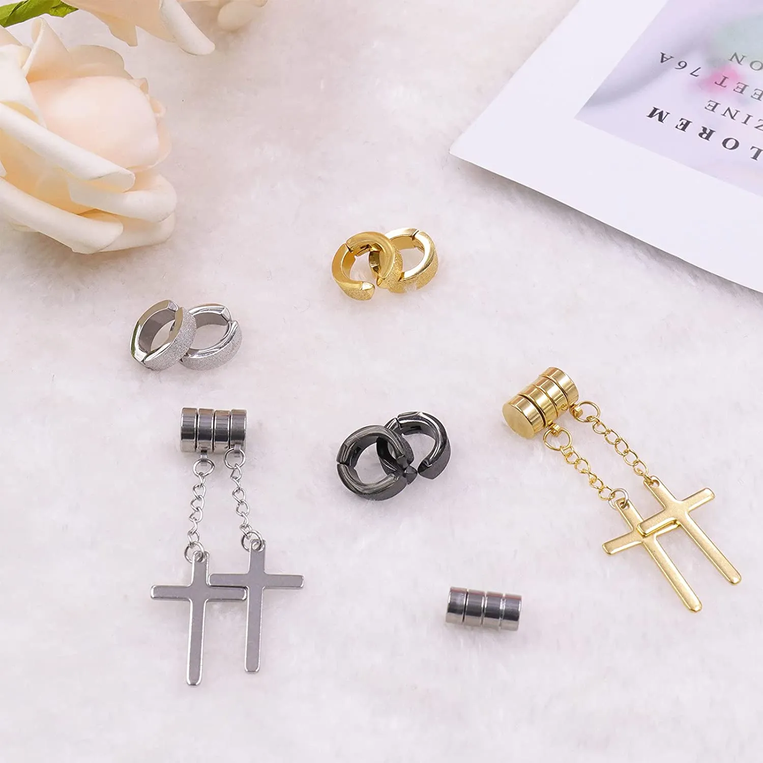 Magnetic Stainless Steel Stud Earrings For Men And Women Clip On, Hinged,  Cross Dangling Design With CZ Stones From Lirp, $14.49 | DHgate.Com