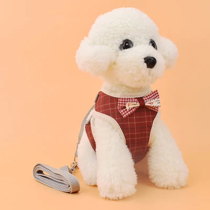 Pet Dog Grid Harness Leashes Set Set Gilet Cassaforte Walk Dogs Harnesses Bowknot Collars Cucciolo Moda Abbigliamento Abbigliamento Accessori BH5422 TYJ