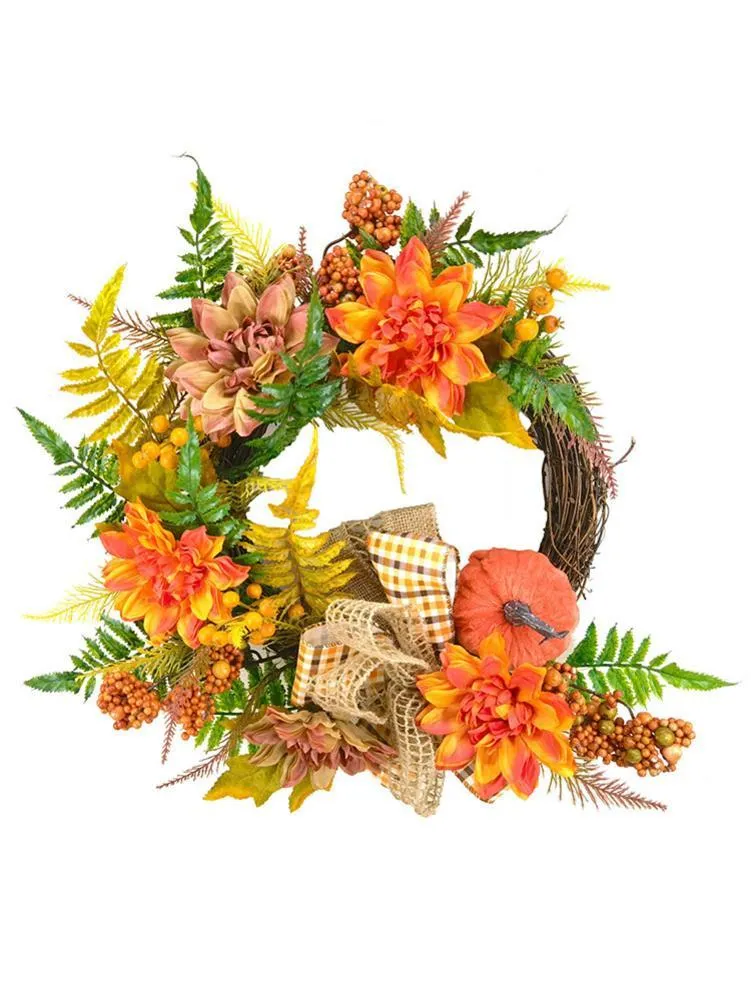 Decorative Flowers & Wreaths Artificial Wreath With Pumpkin Leaves And Petals Suitable For Kinds Of Decorations Front Door Wedding Wall Home