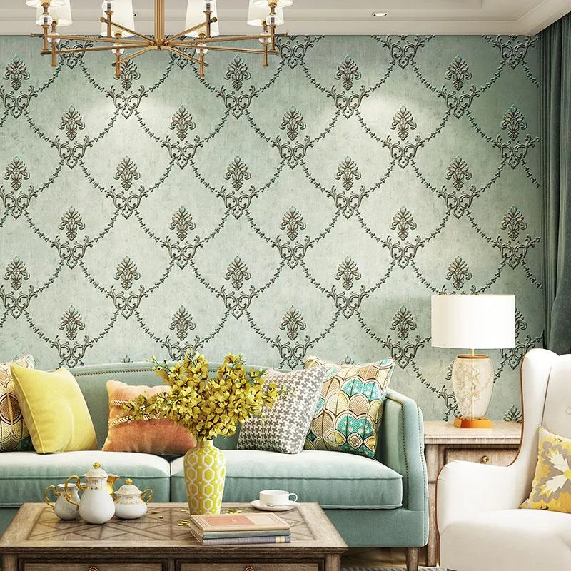 買い物サービス 壁紙ヨーロッパ風ダマスカス緑不織布壁紙 レトロ 古い3dエンボス加工ベッドルームの居間の家の装飾10mを 056 うファッション Skincompanybrasil Com Br