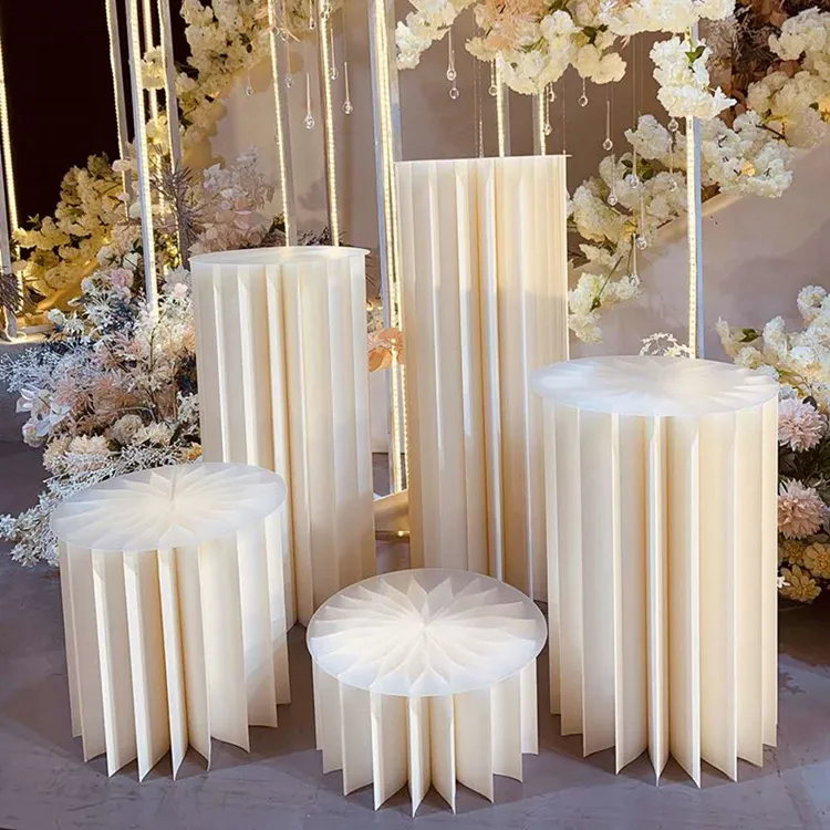 Düğün Sahne Sahne Çok Renkli Origami Yuvarlak Sütun Üç Parça Alışveriş Merkezi Dekor Ev Doğum Günü Partisi Düzenleme Dekor