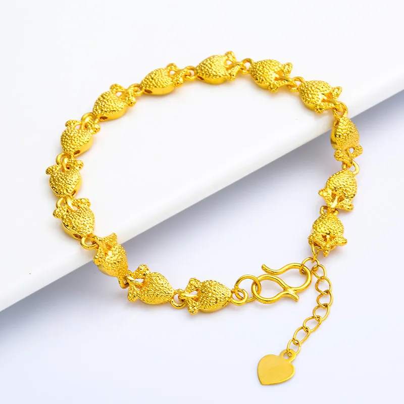 Classic 24K Gold Plated Heart Link Chain Bracelets Bangles For Women Girls  Jewelry Gifts