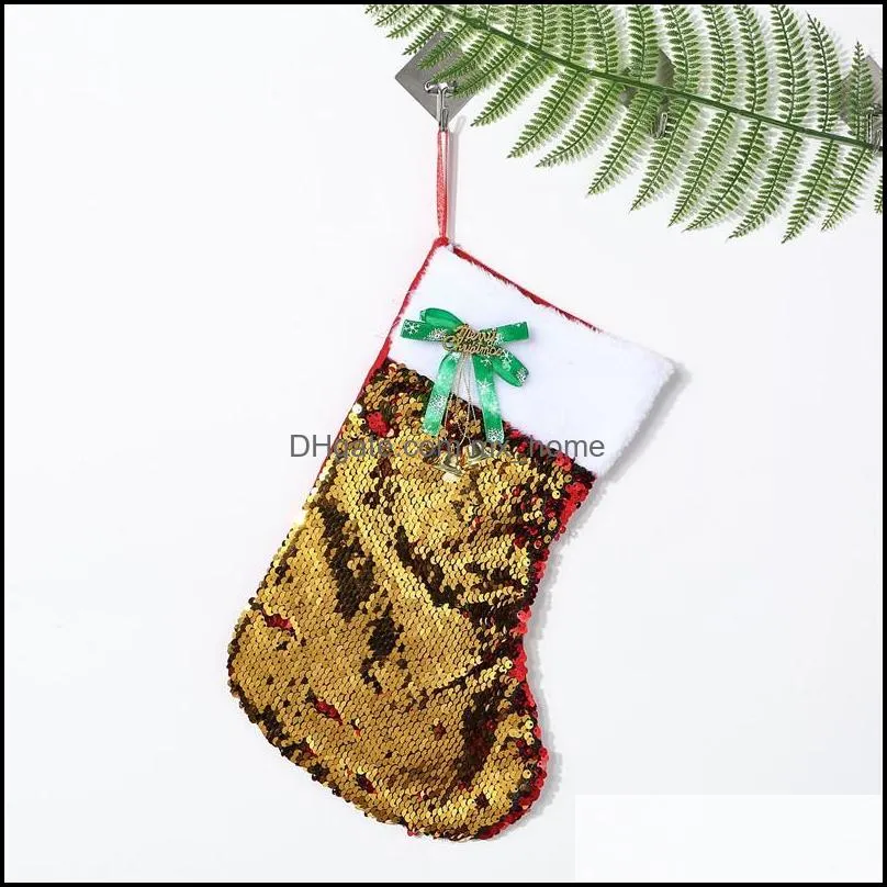 20*30CM 2020 Christmas Stocking Gift Bags Canvas Bling Bling Christmas Xmas Stocking Large Size Sequins Decorative Socks Bag Free