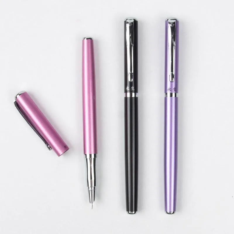 Pluma estilográfica Wingsung de metal negro/rosa/morado, papelería de oficina, bolígrafos de tinta de escritura clásicos de 0,38 puntas para regalo de negocios 1