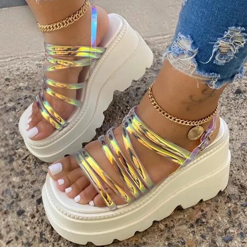 Strappy platform open on sale toe buckle platform sandals