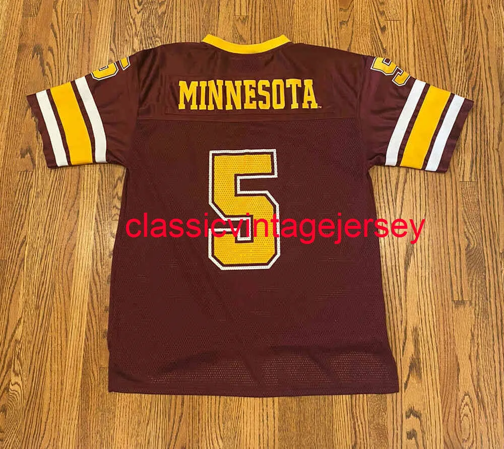 Costerado Customed Minnesota Golden Gophers Vintage NCAA Football Jersey #5 Menores Jersey Juvenil XS-6XL