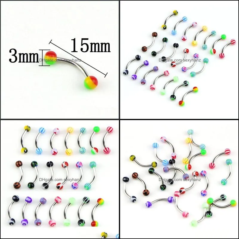 Other 20Pc Stainless Steel Mix Eyebrow Belly Lip Tongue Bar Nose Hoop Ring Body Piercing Jewelry Barbell