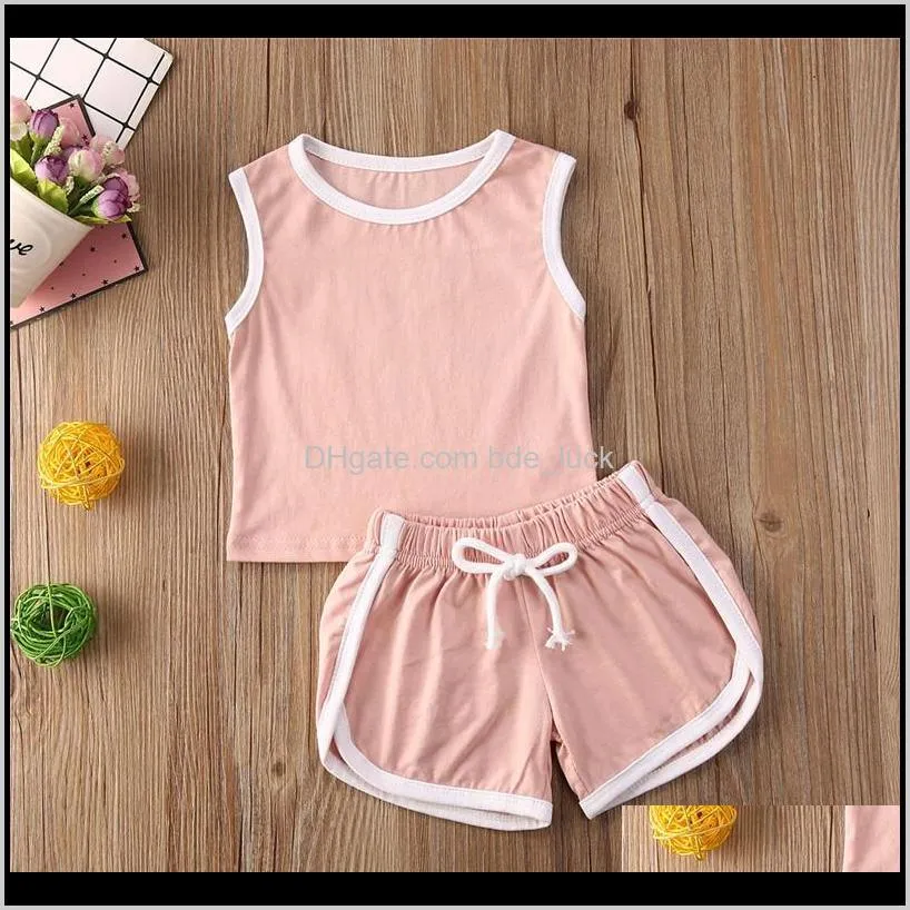 Summer Toddler Baby Girl Boy Shorts Set Solid Sleeveless Tank Top + Shorts Casual Clothes 1-5Y