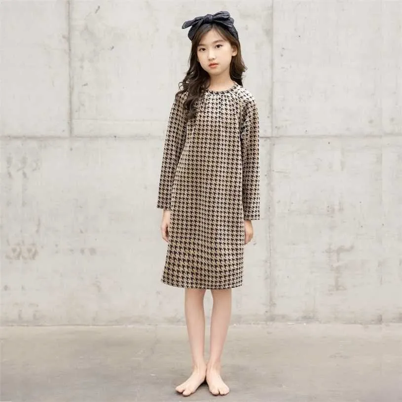 2 à 14 ans filles velours robe mi-longue enfants droites automne et hiver adolescent bébé enfants vêtements marron, #6473 211231