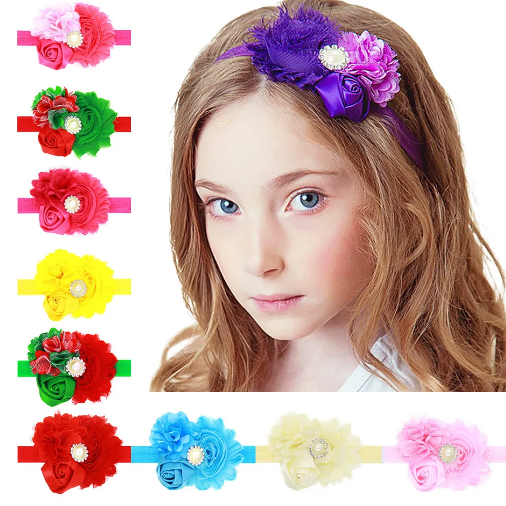 16 Farben Neugeborene Baby Stirnbänder Große Blumen Rose Bud Kinder Mädchen Foto Requisiten Satin Strass Spitze Haarband Kinder Haarschmuck Kha282