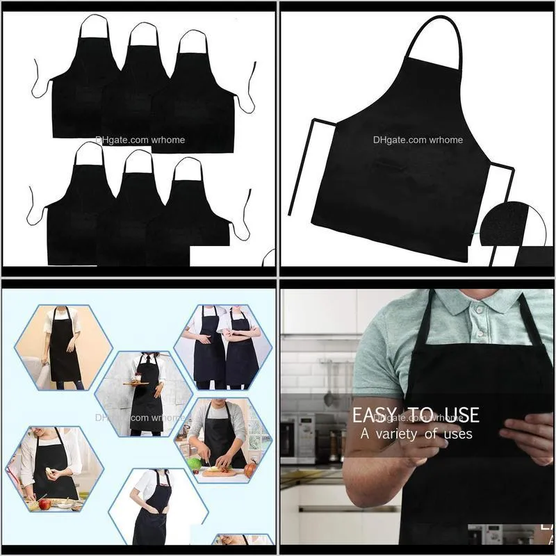 6 Pack Black Kitchen Apron with 2 Pockets Anti-Dirty Apron Suitable for Barbecue Kitchen Cooking Baking Restaurant