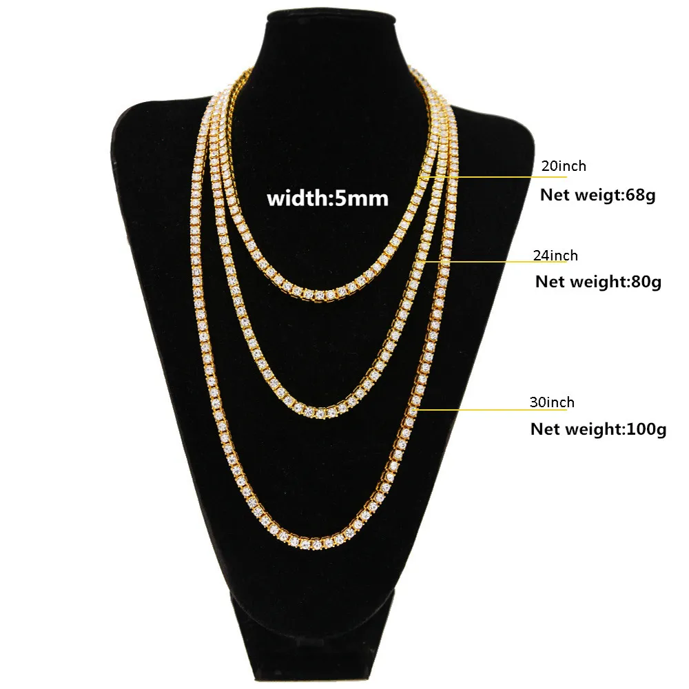 Hommes Hip Hop Bling Iced Out Tennis Chain 1 Row Collier somptuel Clastic Silver Black Rose Gold Chains Fashion Jewelry302D