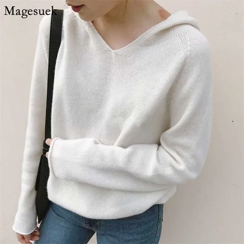 Herbst Gestrickte Pullover Hoodies Frauen Casual Lose Übergroßen Sweatshirt Winter V-ausschnitt Langarm Hoodie Jacke 11742 210512