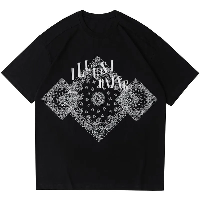 Camisetas Masculinas LACIBLE Tees Hip Hop Harajuku Bandana Estampa Paisley Camisetas Soltas Streetwear Moda Casual Manga Curta Tops Unissex