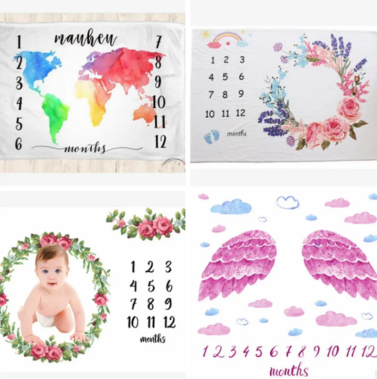Baby Milestone Deken Maandelijkse Groei Dekens Achtergrond Doek Pasgeboren Swaddle DIY Photography Props 6 Designs optionele DW4107
