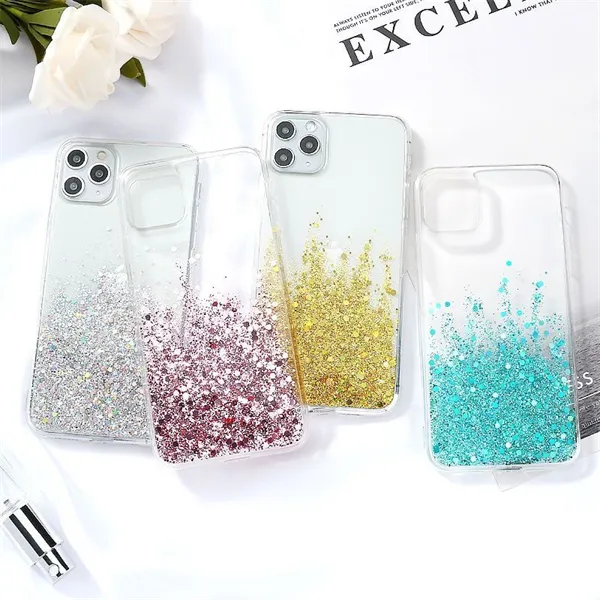 Bling Gitter Cell Phone Case Glue Mobilne Cekiny Pokrywa Cekiny Przezroczyste dla iPhone 11 12 Pro Max X XR XMAX