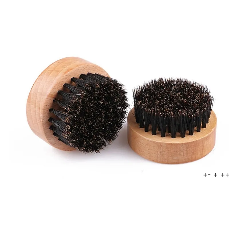 Nova Bristle Beard Brush Round Wooden Handle Handle Homens Barbas Pente Face Massagem Care Tools Boar Bristle Modach Brushes ZZB12181