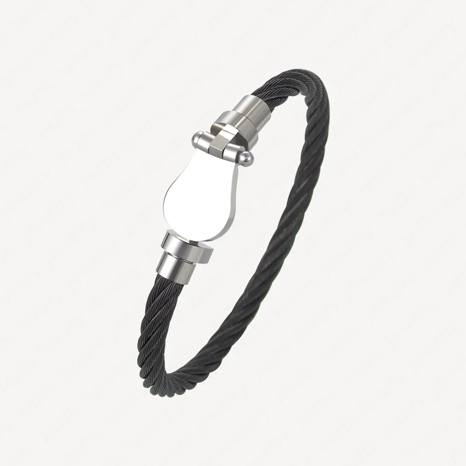 Bracciale con cavo a ferro di cavallo moda Bracciale in acciaio inossidabile nero placcato oro bianco 18 carati Braccialetti per uomo Accessori regalo per donna con sacchetti per gioielli all'ingrosso