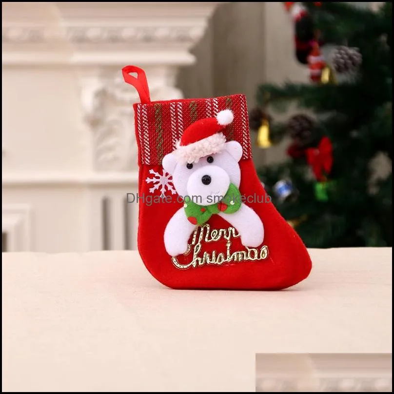 Christmas decorations Santa Claus little Canvas Cotton socks Christmas tree hanging Christmas stocking gift bag Free Shipping