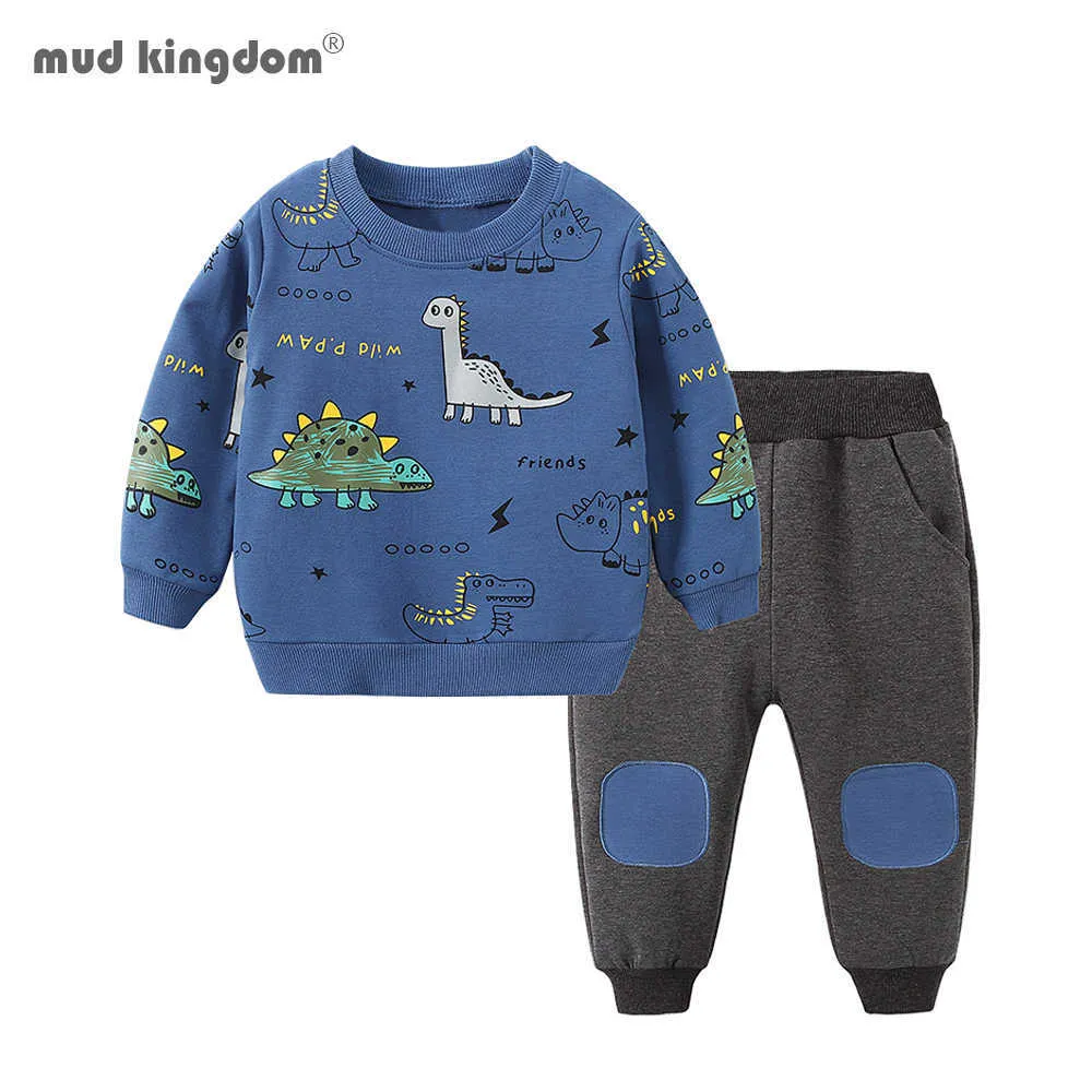 Mudkingdom Chłopcy stroje Cute Cartoon Dinozaur Topy i Patch Pant Sets dla 210615