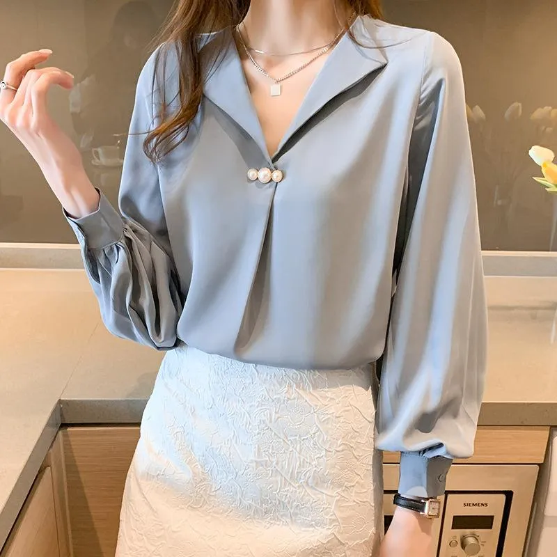 Kadın Bluzlar Gömlek Moda 2021 Gömlek Uzun Kollu Şifon Ofis Bayan Üst Sonbahar Mizaç RM *