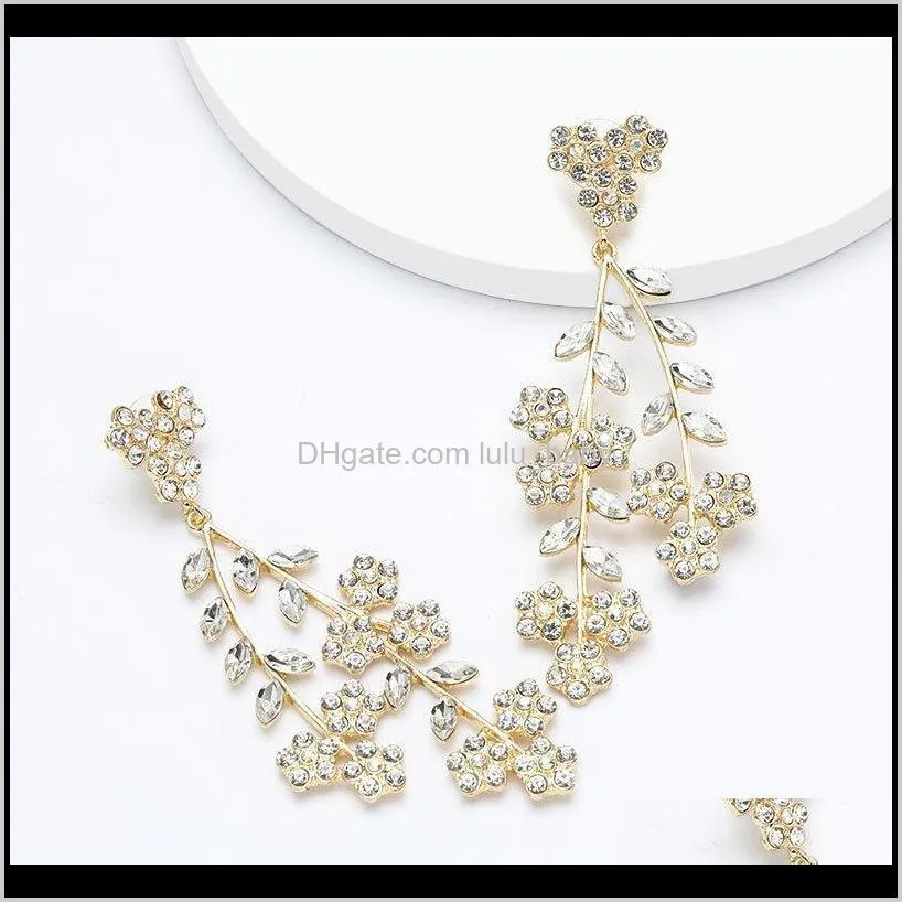 earrings creative alloy branches rhinestone diamond leaves flower earrings female super fairy girl heart earrings