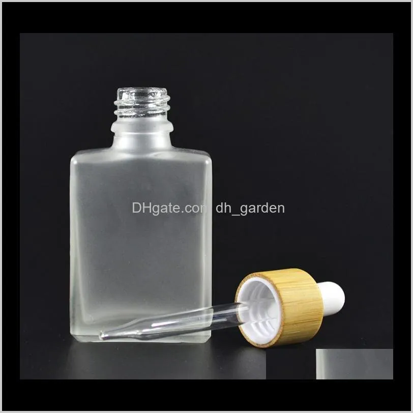 30ml clear/frosted glass dropper bottles liquid reagent square  oil perfume bottles smoke oil e liquid bottles bamboo cap