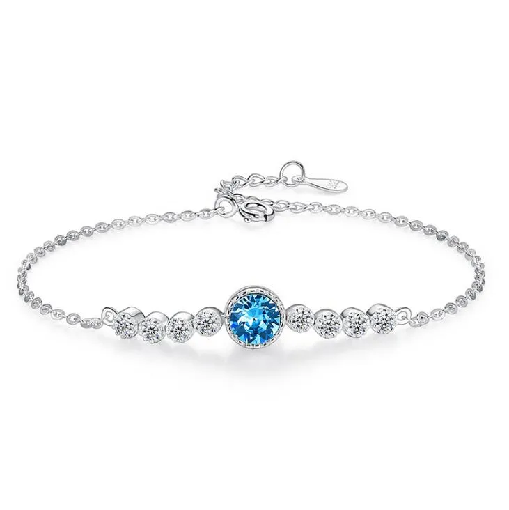 Pulsera de corazón de océano de plata de ley S925 con caja, pulseras de cristal de gama alta combinables a la moda para mujer, joyería para estudiantes