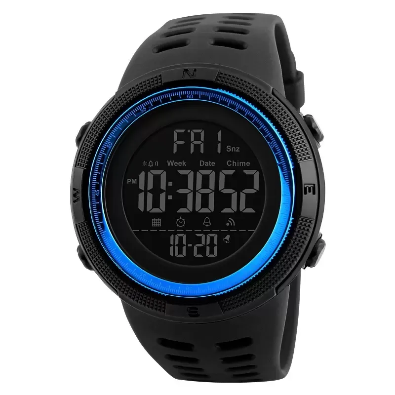 Outdoor Sportuhr Herren Multifunktionsuhren Wecker 5Bar wasserdichte Digitaluhr PU-Armband Hintergrundbeleuchtung