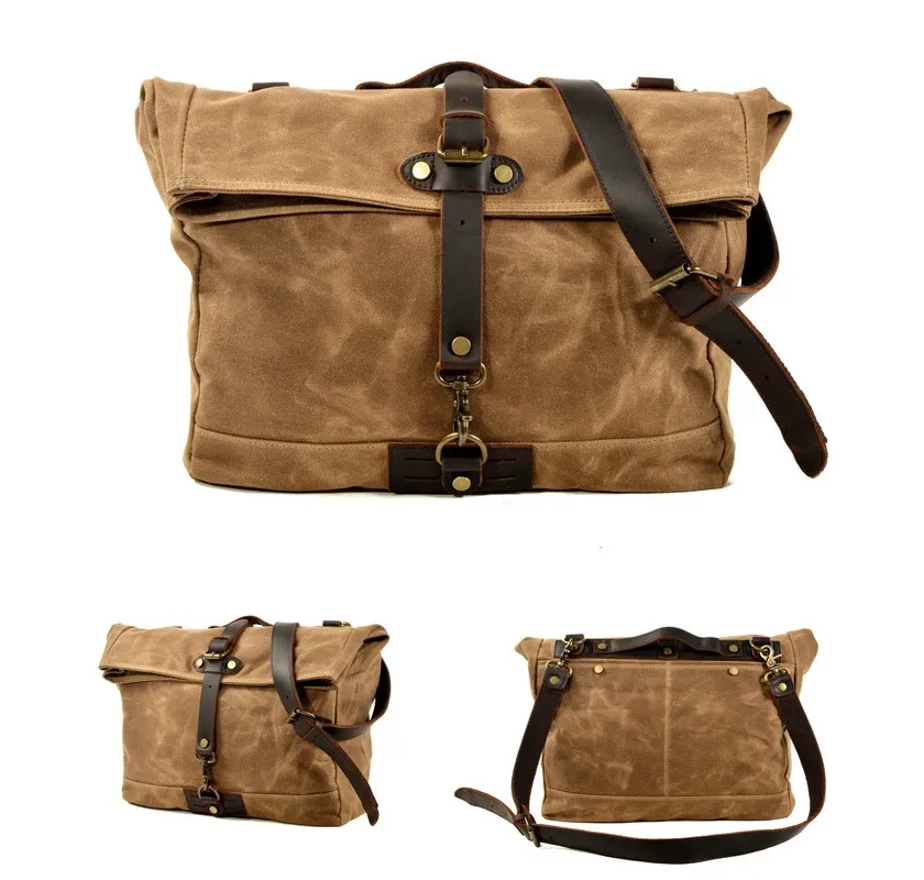 Tela cerata impermeabile Borsa da ciclismo retrò messenger casual moto da uomo borse a tracolla locomotiva da donna pacchetto laterale povero262L