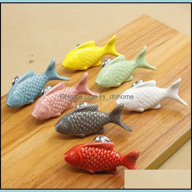 New Home Children Drawer Knobs Fish Shape Ceramic Handles for Kids Room Kitchen Cabinet Handles Cupboard Knobs Furniture Hardware